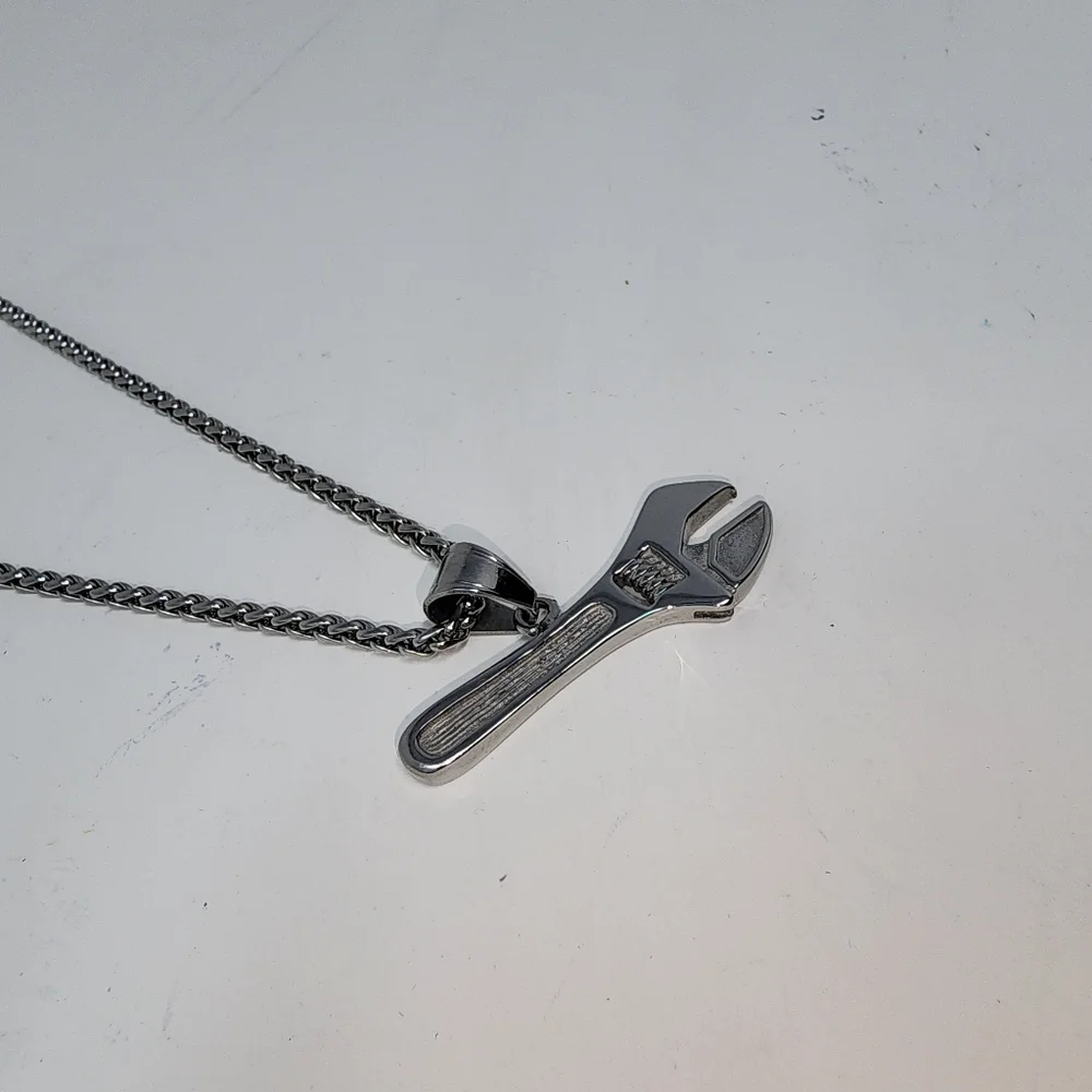 Wrench Silvertone Pendant Necklace‎